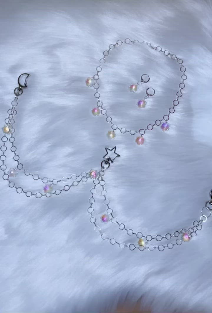 Snowflake Sparkle Choker Necklace ~ Light Rainbow