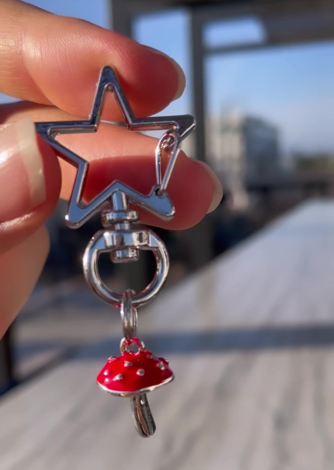 Mushroom Keychain ~ Red & Silver