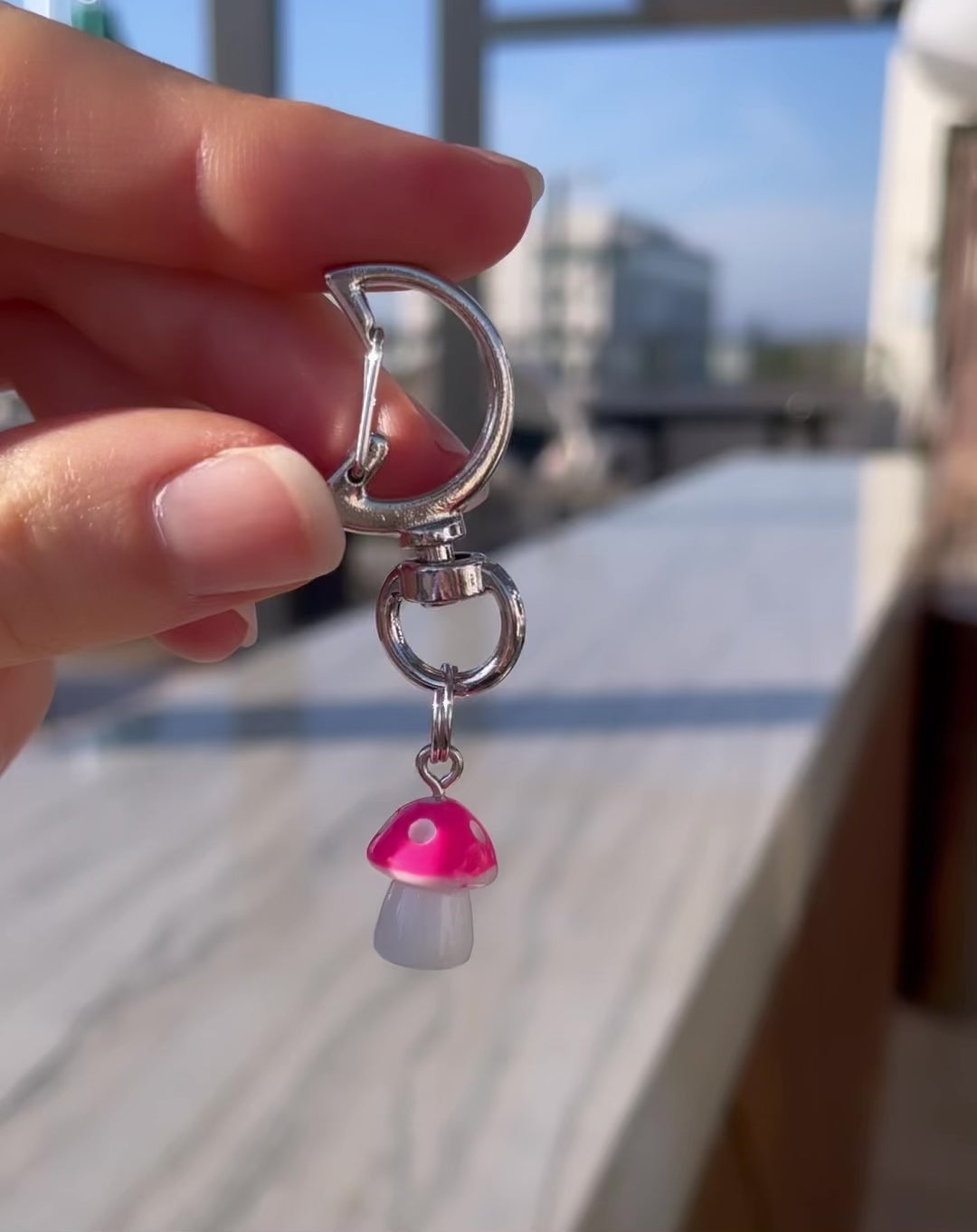 Mushroom Keychain ~ Pink & White