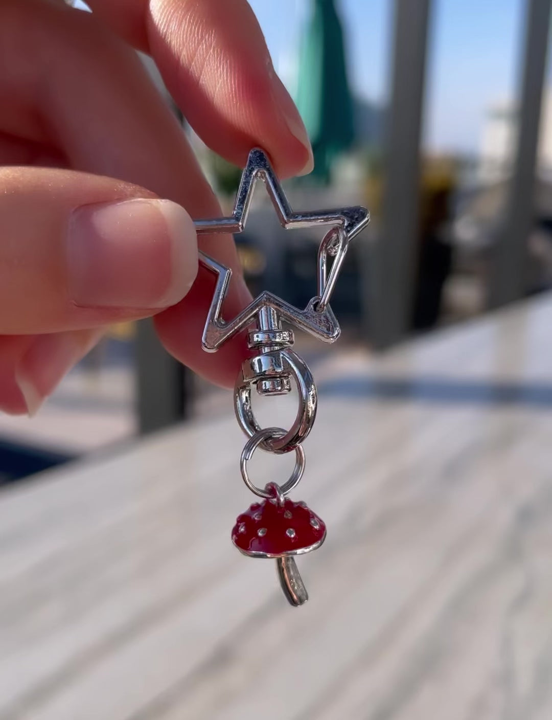 Mushroom Keychain ~ Red & Silver