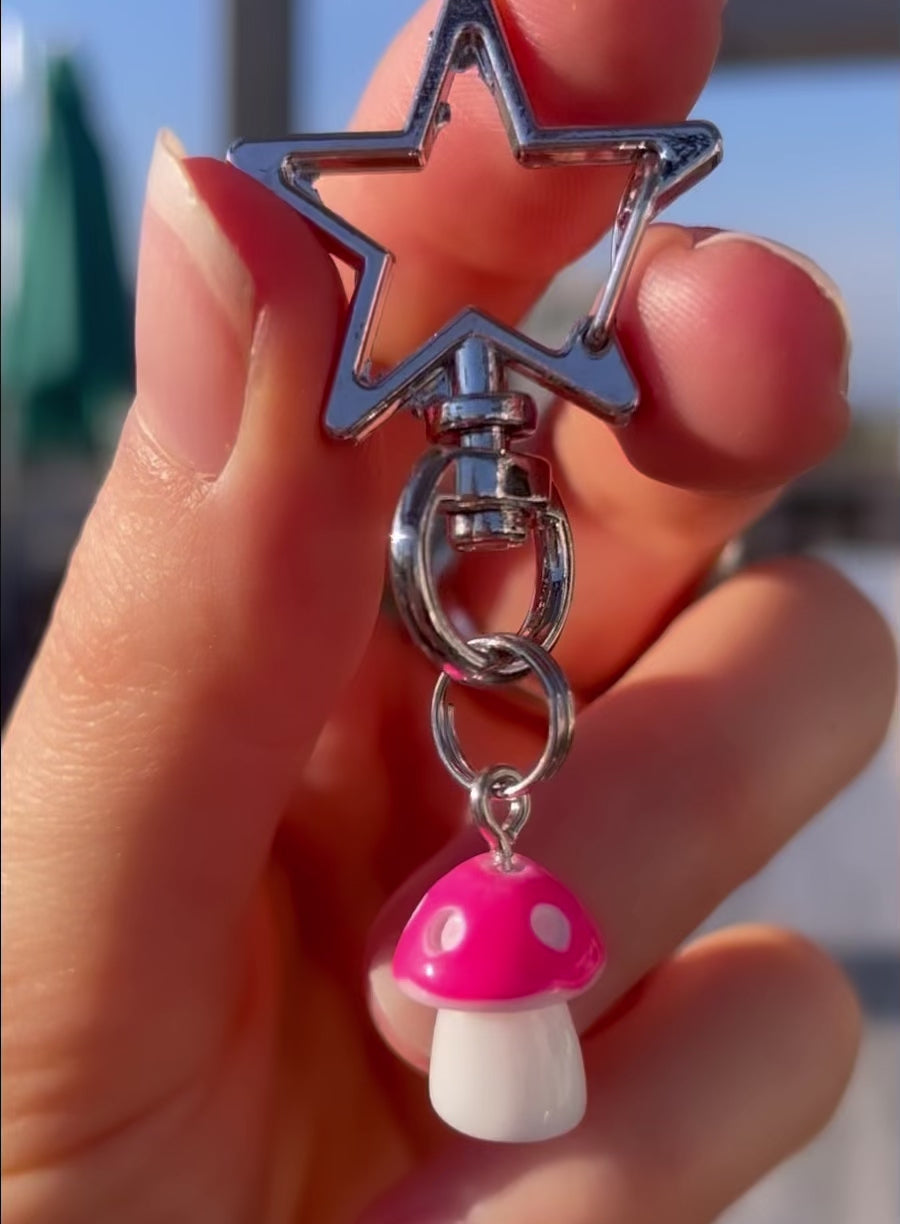 Mushroom Keychain ~ Pink & White