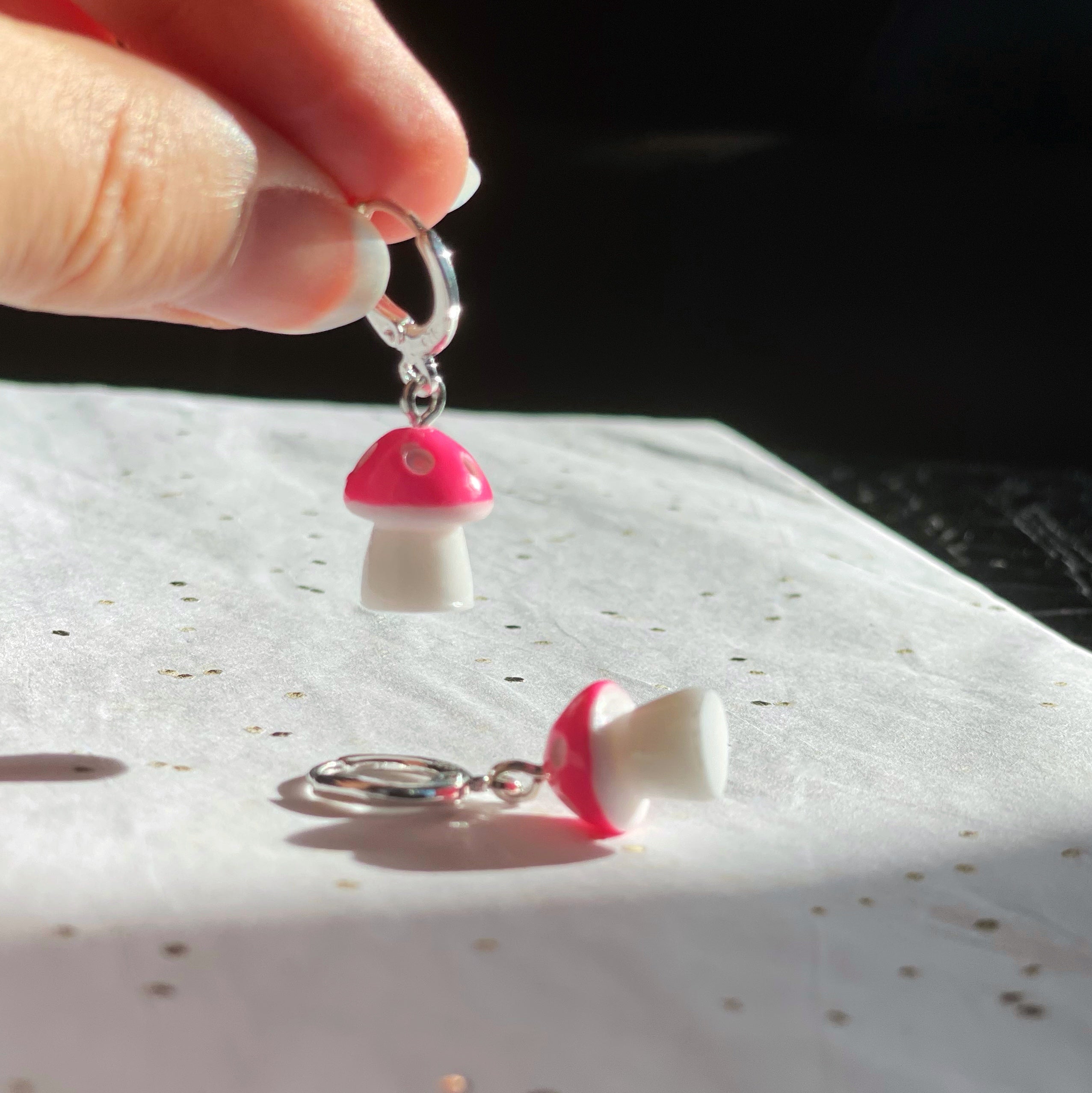 Mushroom Earrings ~ Pink & White