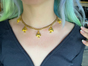 Golden Mushroom Choker Necklace