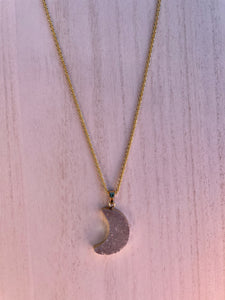 Druzy Moon Necklace ~ Gold