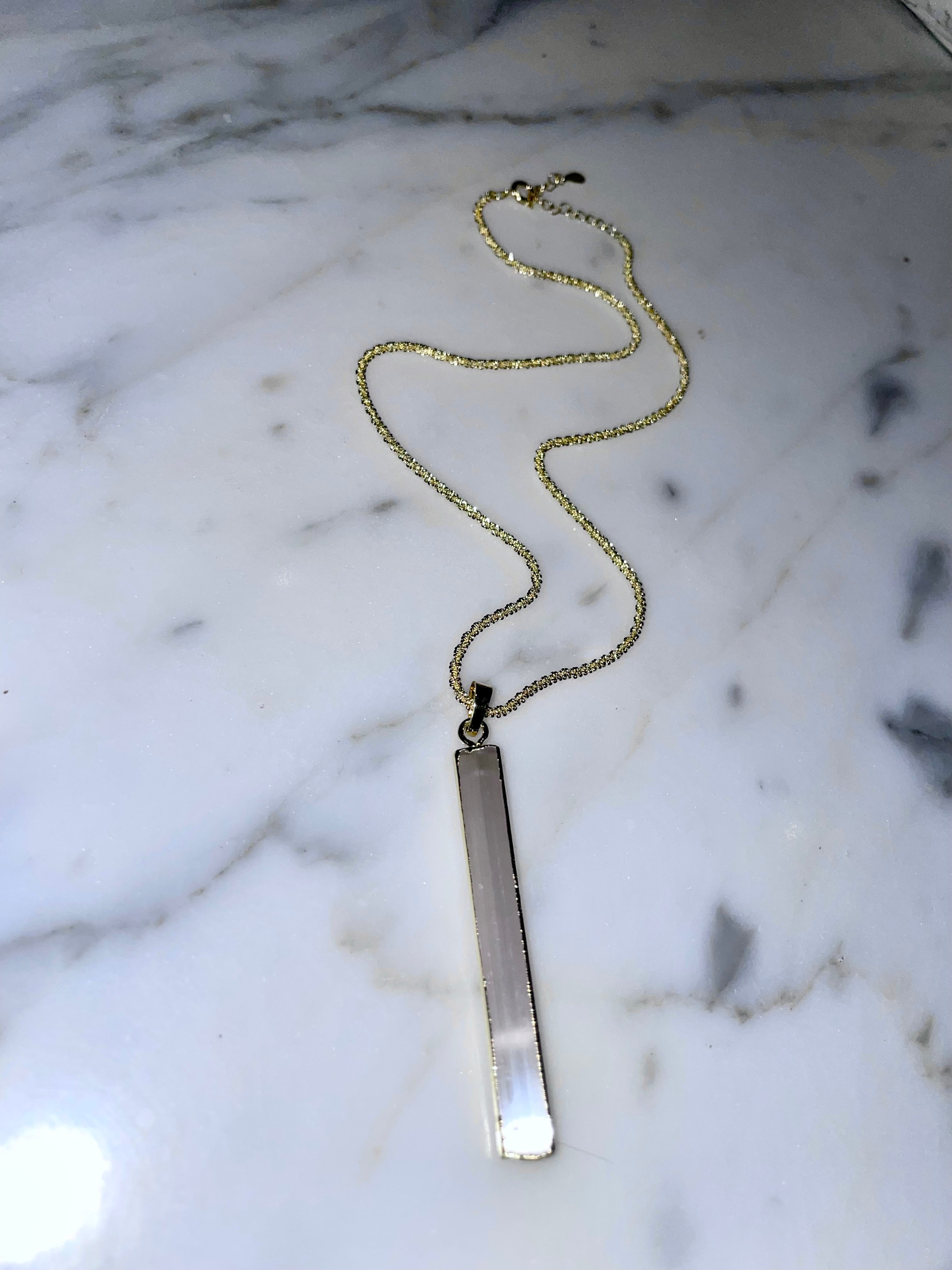 Selenite Necklace ~ Golden Sterling Chain