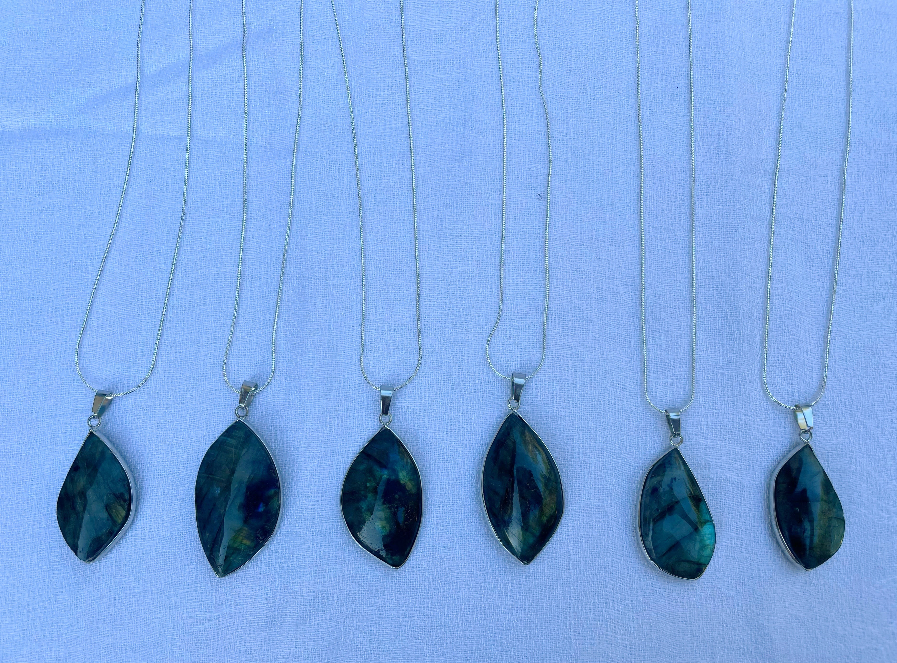 Labradorite Leaf Necklace ~ Sterling Silver Chain