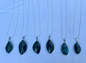 Labradorite Leaf Necklace ~ Sterling Silver Chain