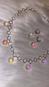 Snowflake Sparkle Choker Necklace ~ Light Rainbow