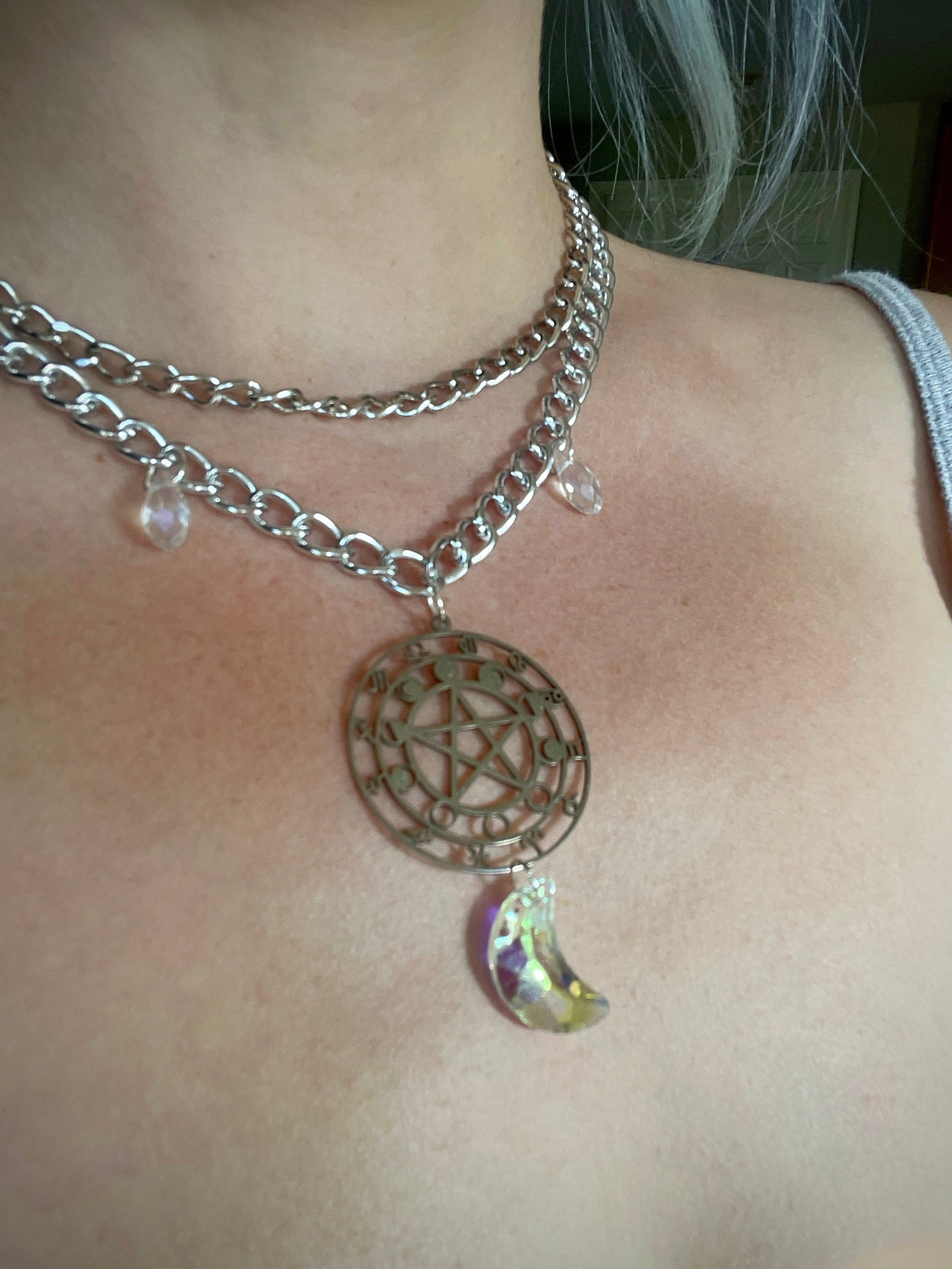 Zodiac Moon Necklace ~ Silver