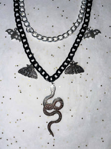 Layered Snake Charmer Necklace ~ Black & Silver