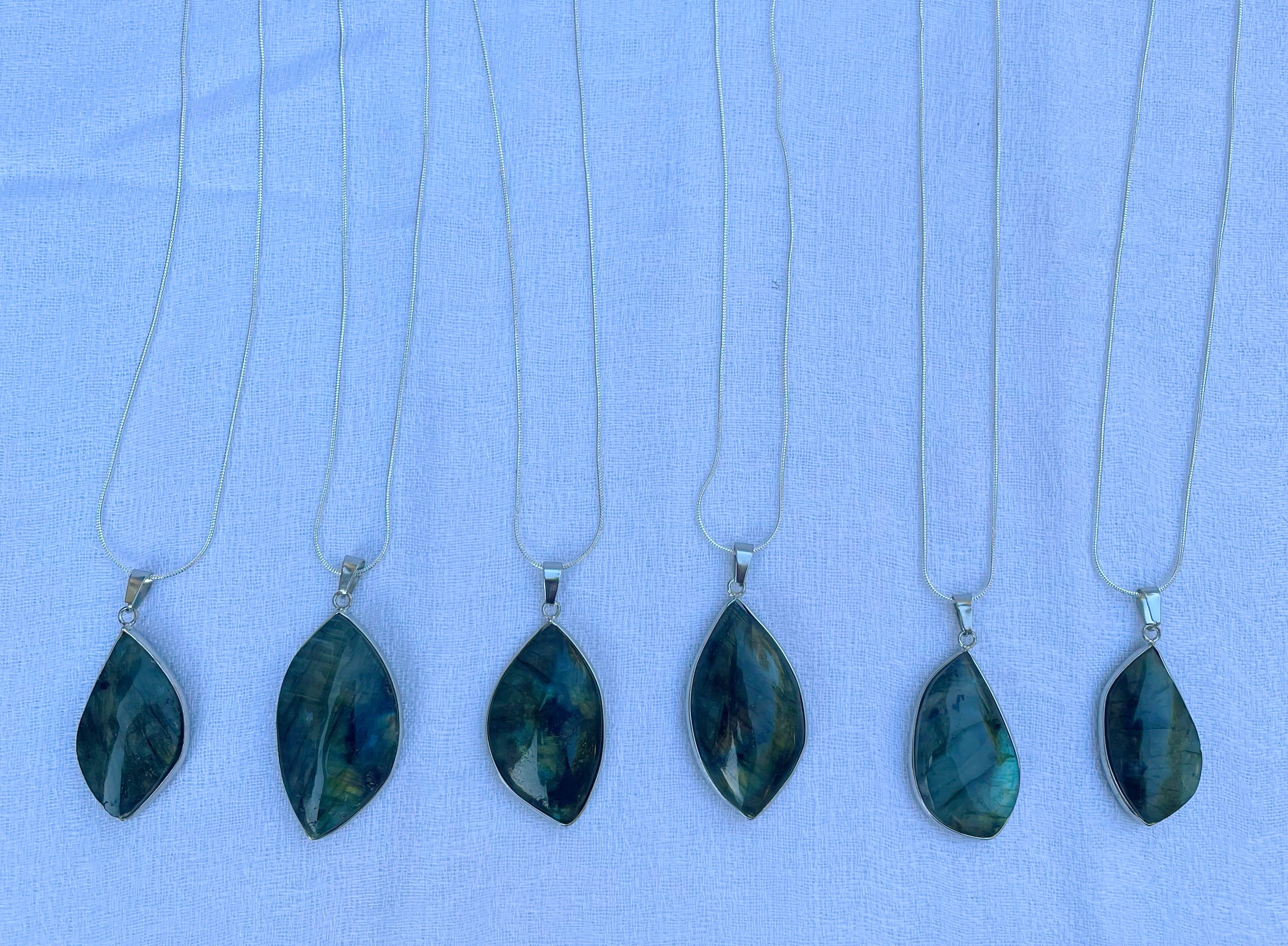 Labradorite Leaf Necklace ~ Sterling Silver Chain