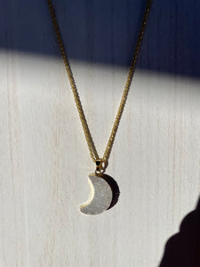 Druzy Moon Necklace ~ Gold