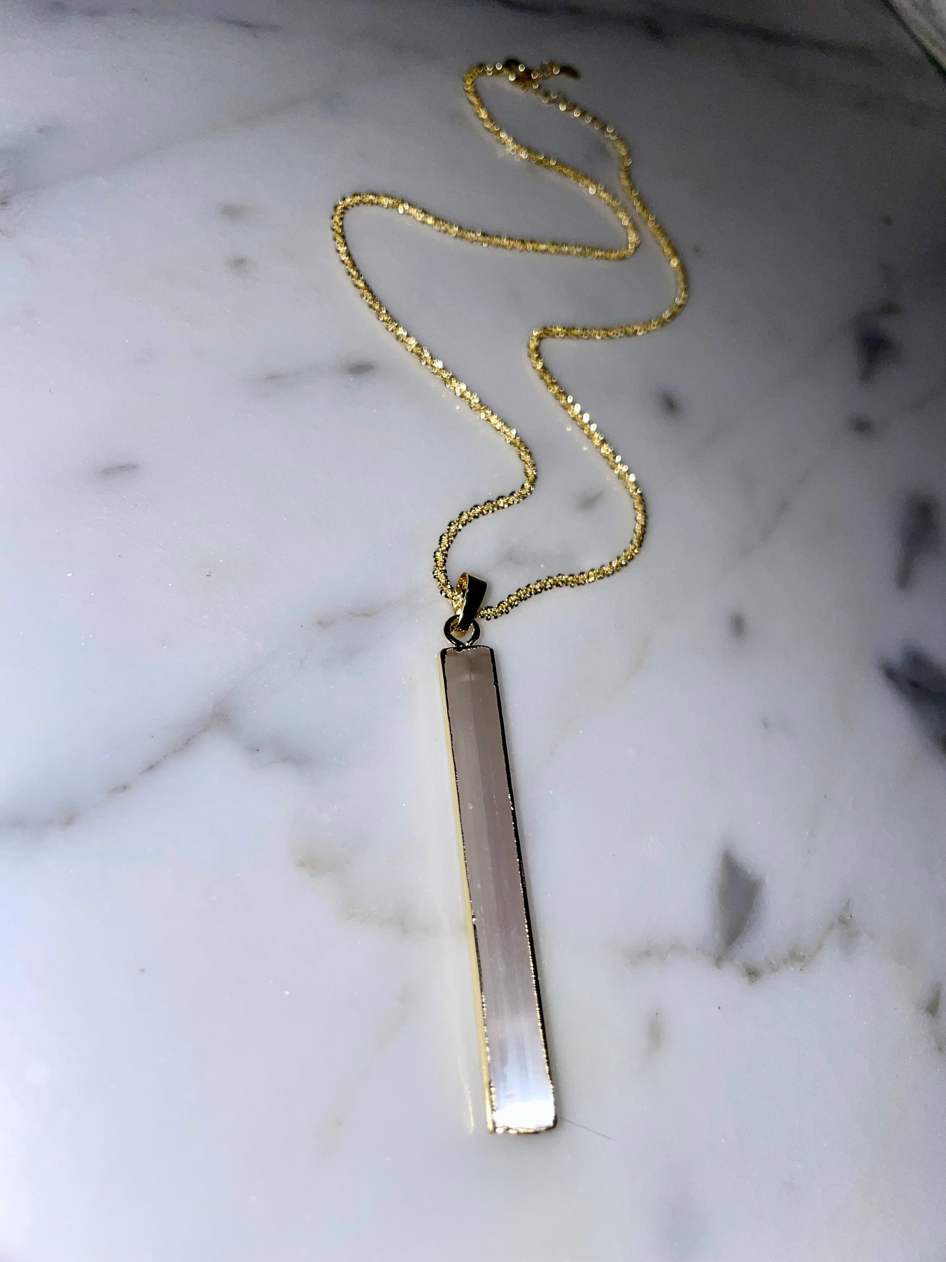 Selenite Necklace ~ Golden Sterling Chain