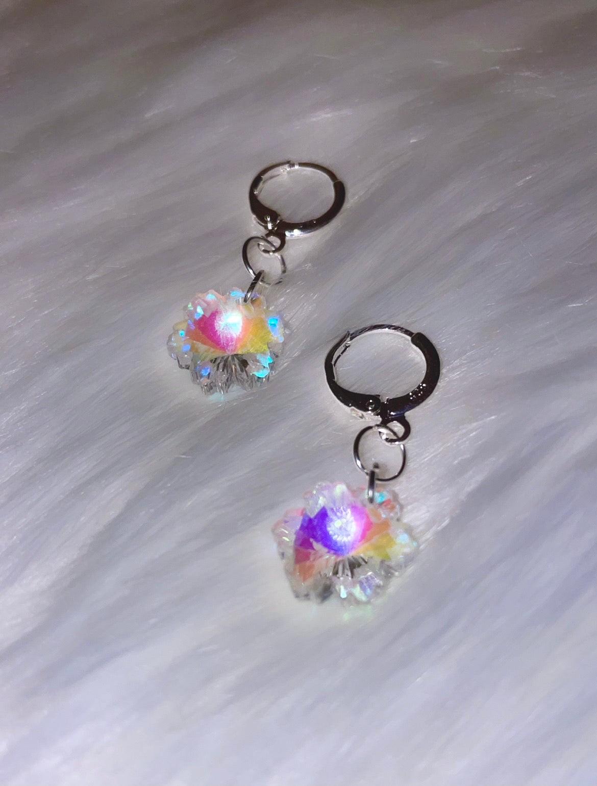 Snowflake Sparkle Earrings ~ Light Rainbow