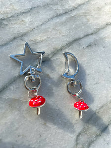 Mushroom Keychain ~ Red & Silver