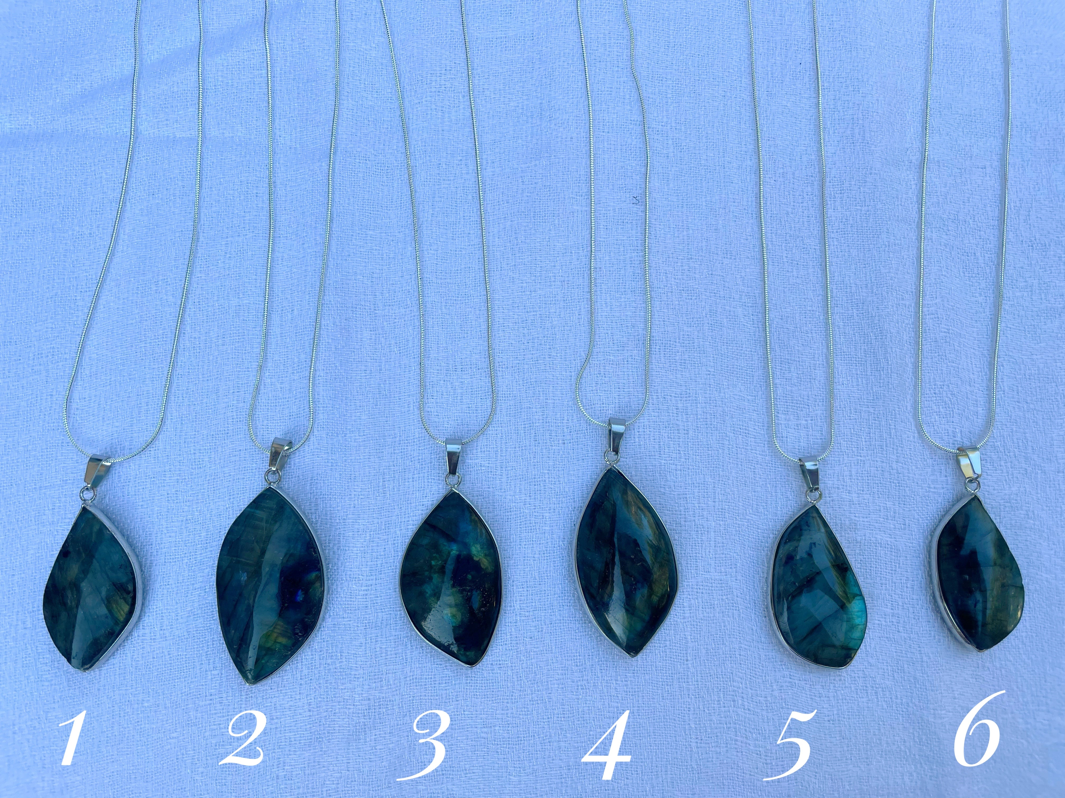 Labradorite Leaf Necklace ~ Sterling Silver Chain