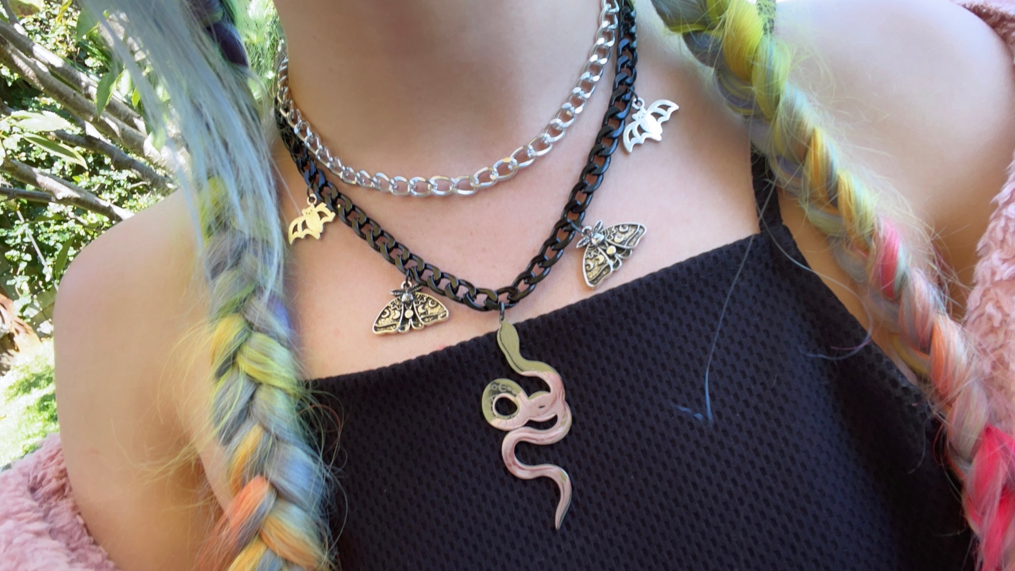 Layered Snake Charmer Necklace ~ Black & Silver