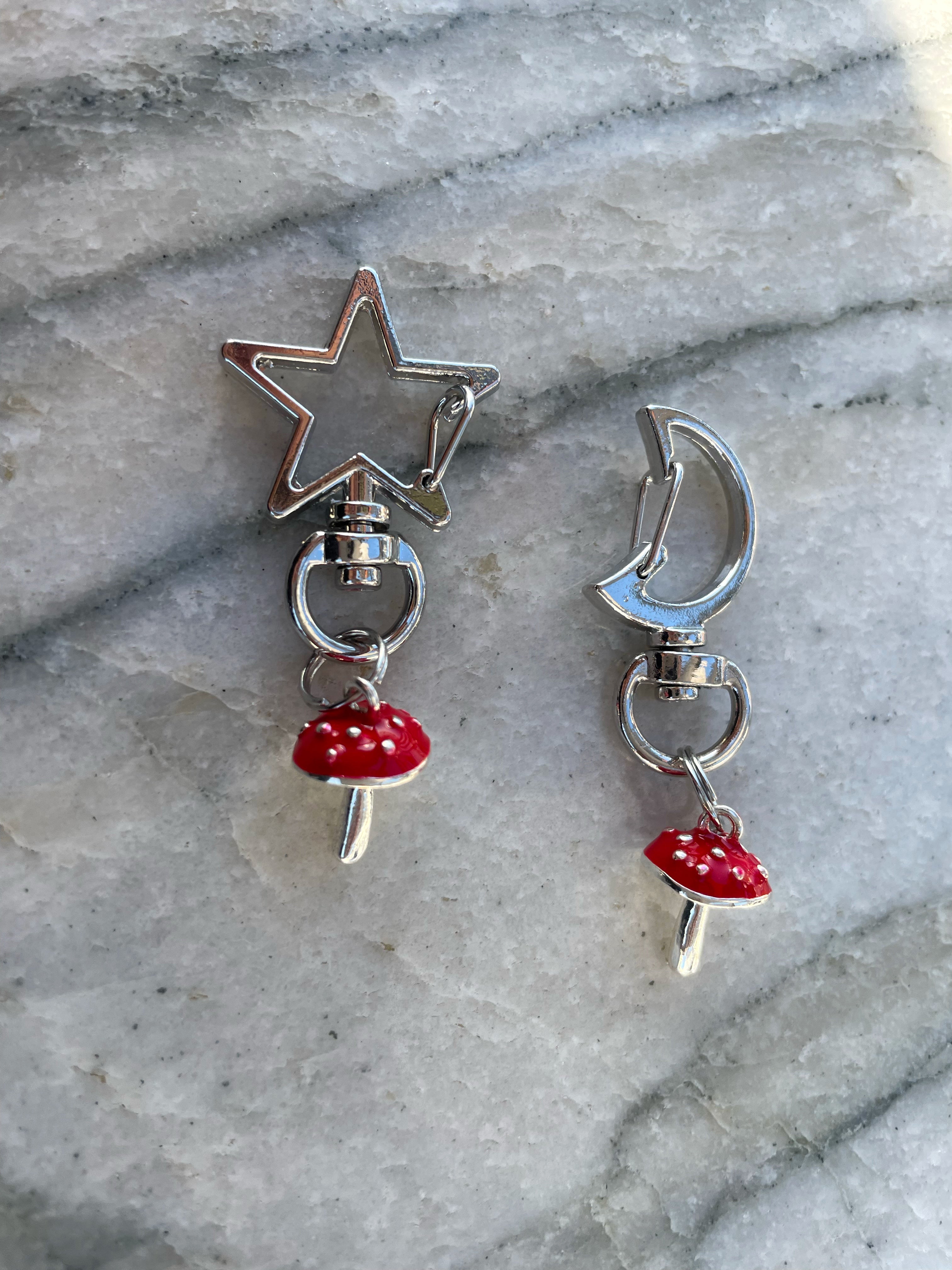 Mushroom Keychain ~ Red & Silver