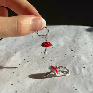 Mushroom Earrings ~ Red & Silver