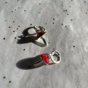 Mushroom Earrings ~ Red & Silver